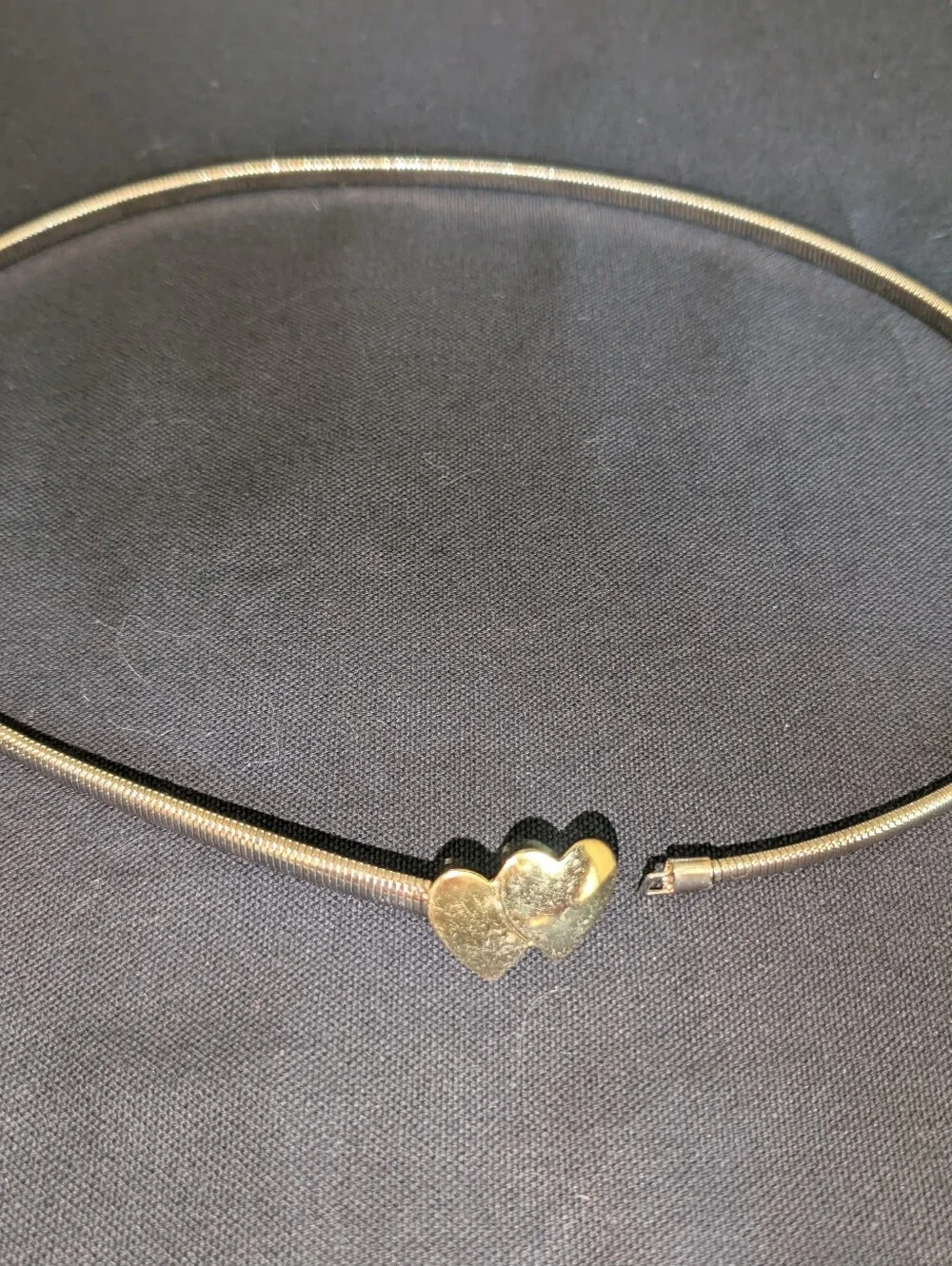 Vintage 70's Silvertone Snake Belt With Gold tone Heart Clasp